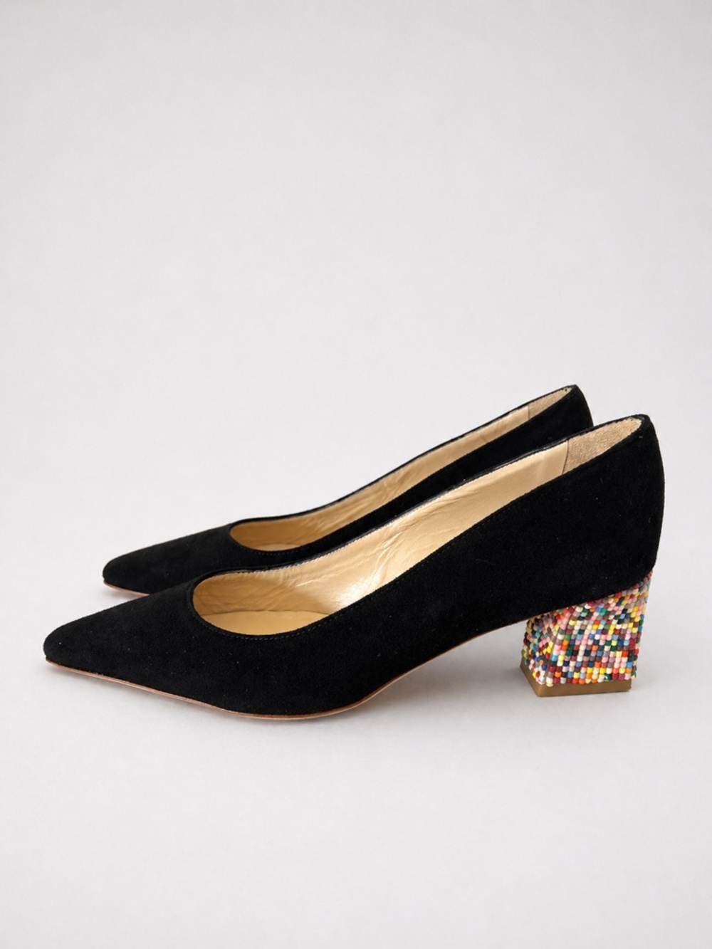 Diane B Milano Black Suede Pumps Beaded Low Heels Pointed Toe EU35 Size US 5